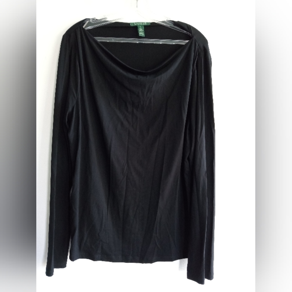 Lauren Ralph Lauren Women Black Jersey Knit Square Neck Blouse size XL